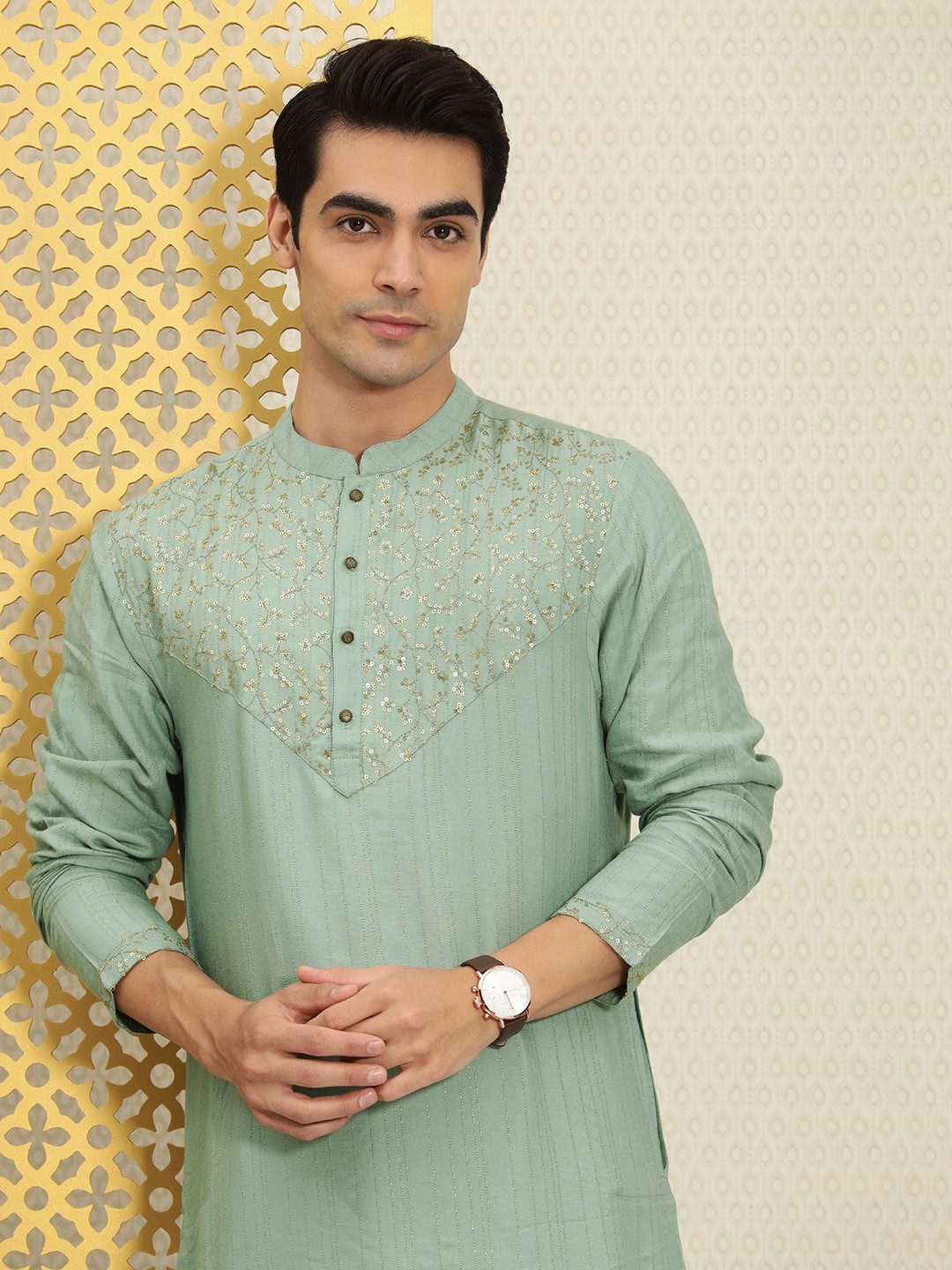 Buy House Of Pataudi Men Jashn Sea Green Yoke Design Kurta Kurtas for Men 18586970 Myntra