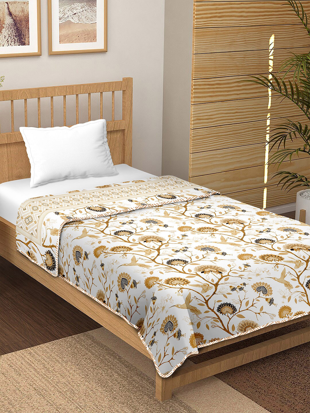 Buy BELLA CASA Brown & White Summer 150 GSM Single Bed Reversible Dohar