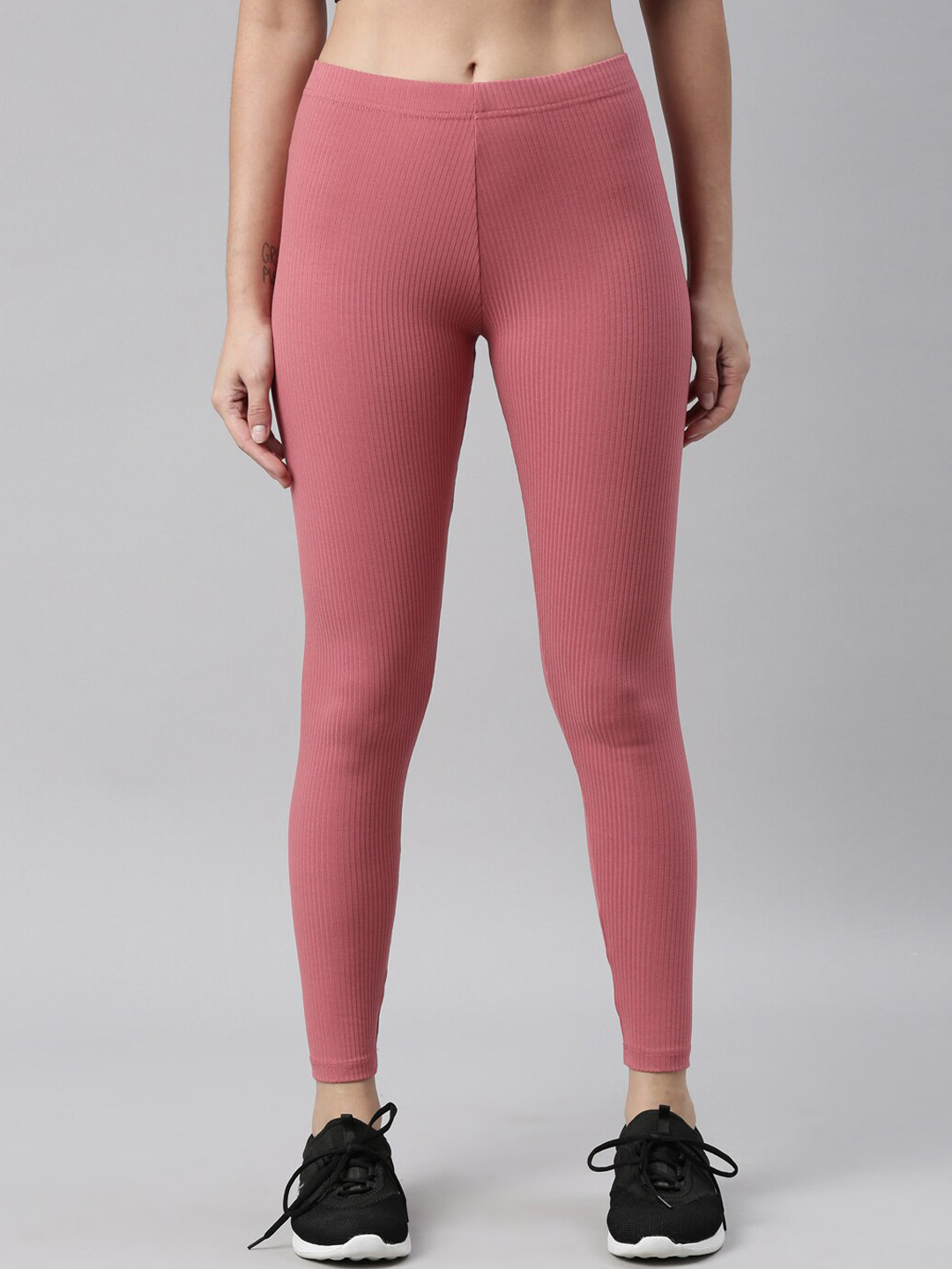Buy Go Colors Women Pink Solid Ribbed Leggings Leggings for Women