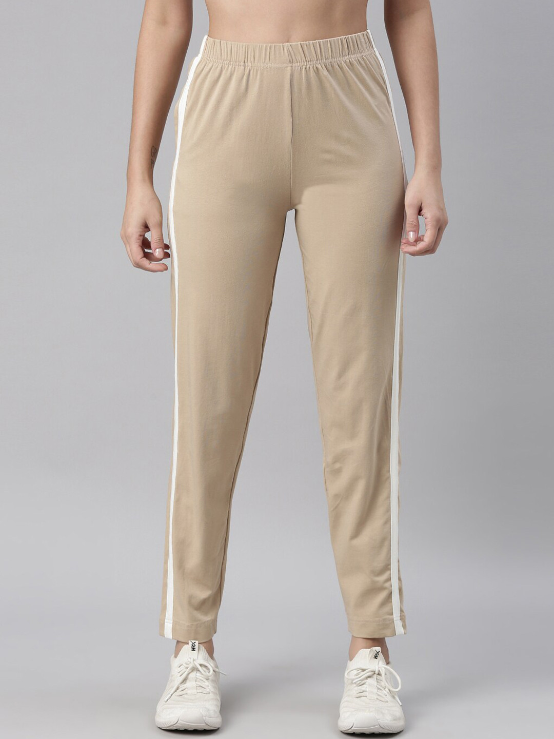 Buy Go Colors Women Beige Solid Cotton Track Pants Track Pants for