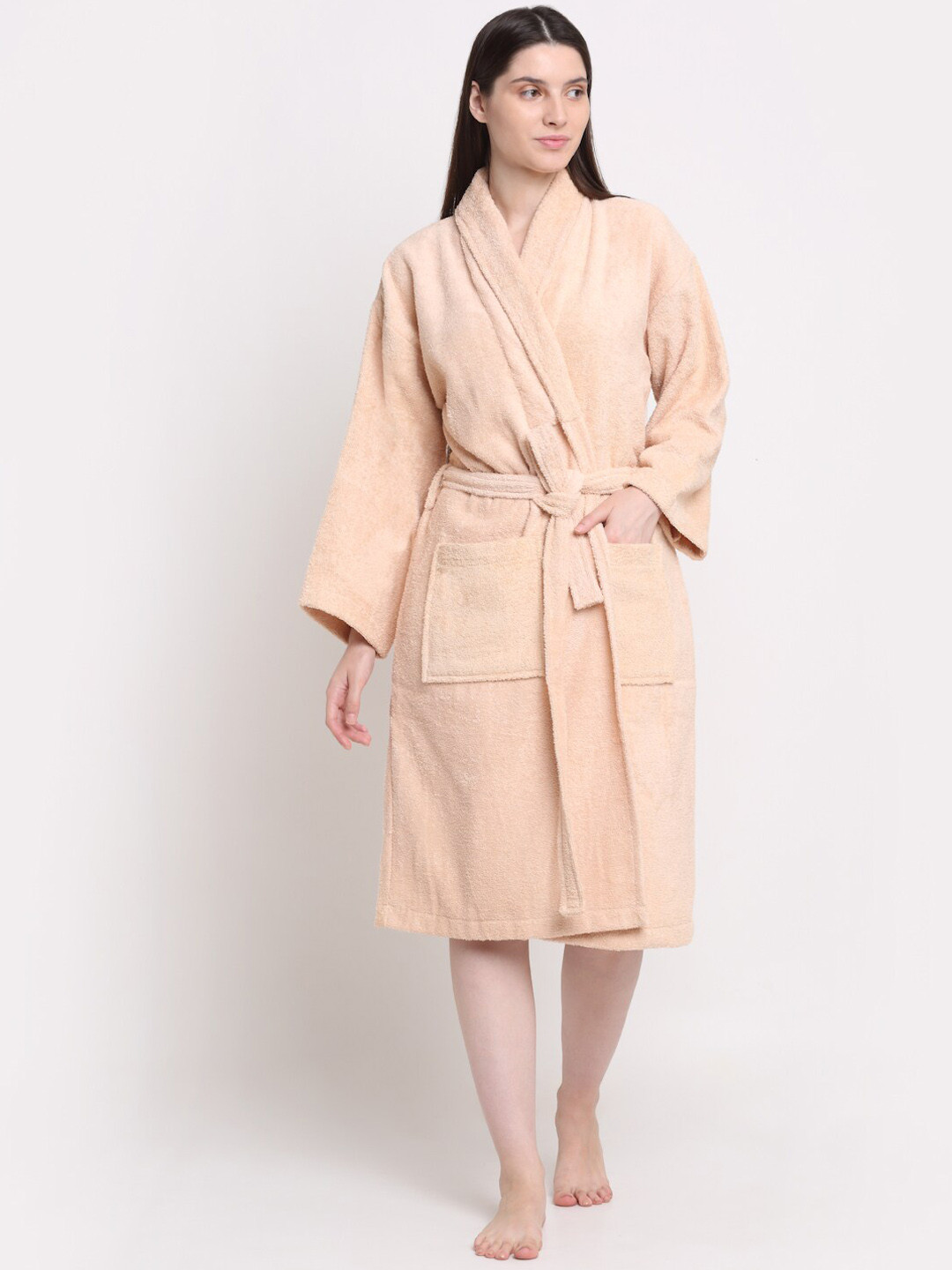 Buy Creeva Unisex Peach Colored Solid Bath Robe Bath Robe for Unisex