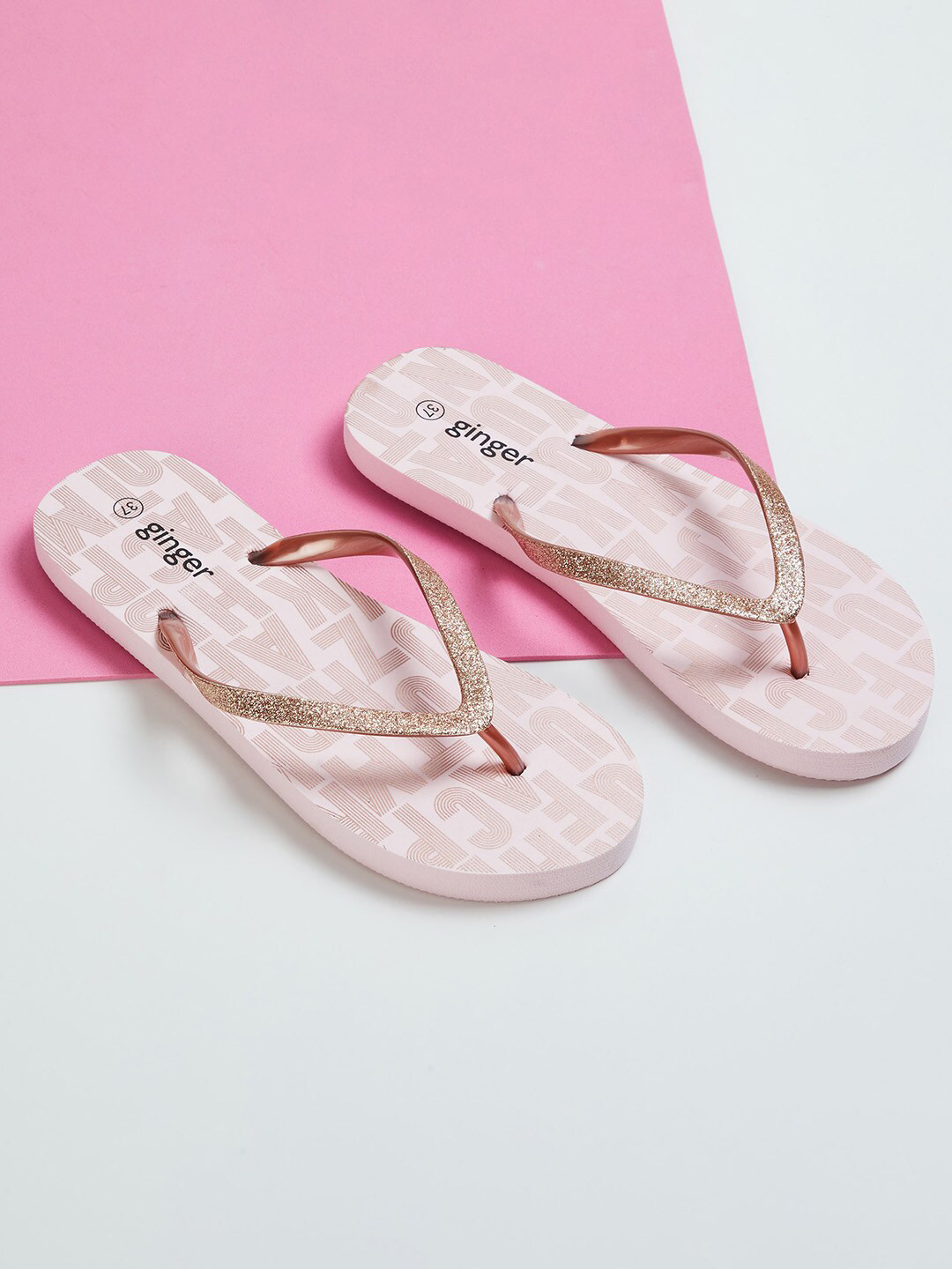 Buy Ginger By Lifestyle Women Pink Printed Rubber Thong Flip Flops