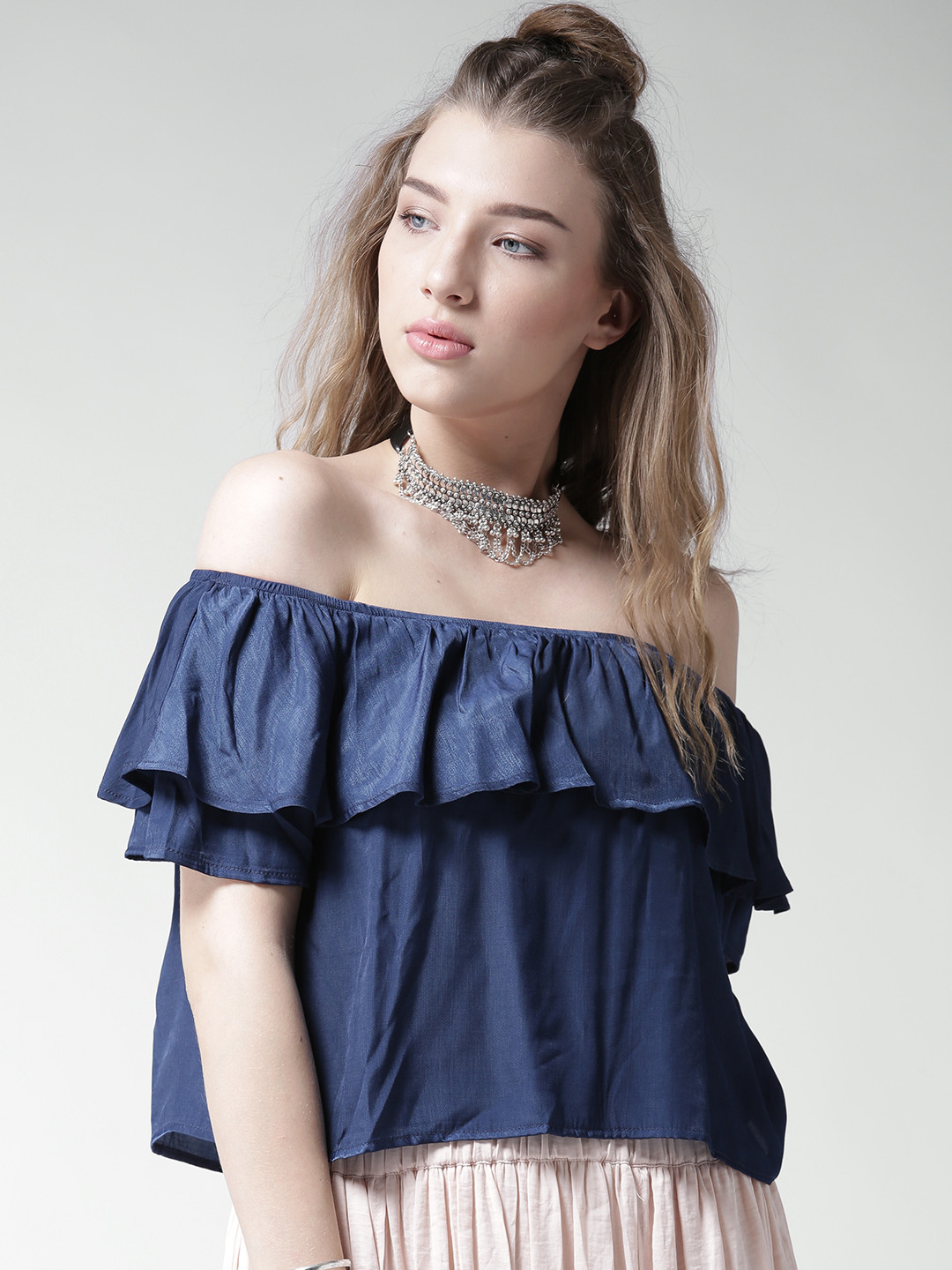 Buy FOREVER 21 Women Navy Layered Bardot Top Tops for Women 1859836