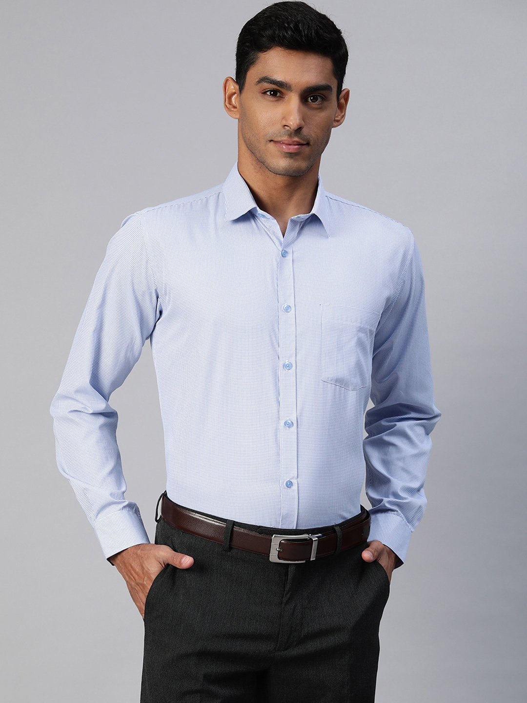 Buy MANQ Men Blue & White Smart Micro Checked Formal Shirt - Shirts for ...