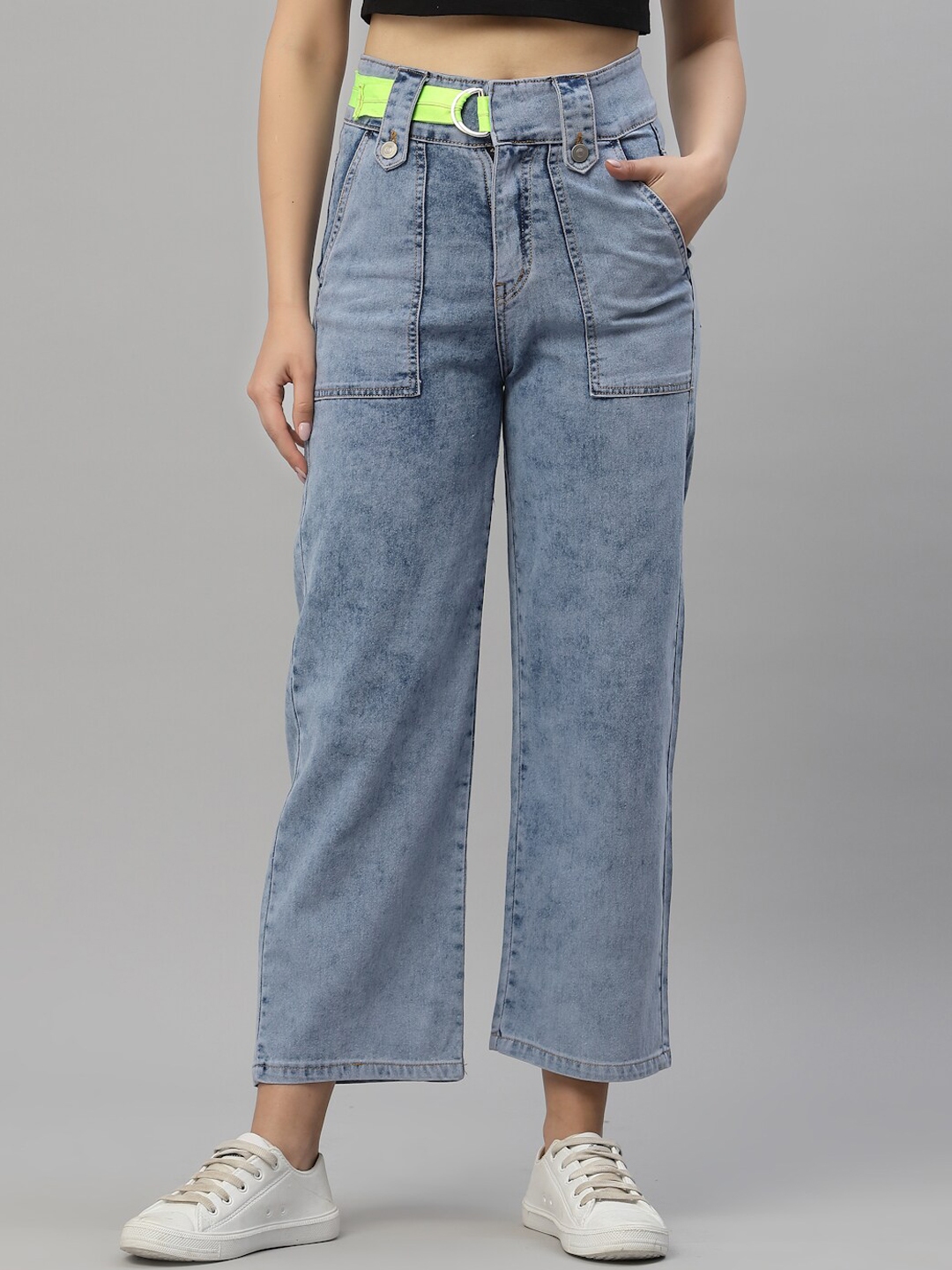 Buy KASSUALLY Women Blue Wide Leg High Rise Heavy Fade Jeans - Jeans ...