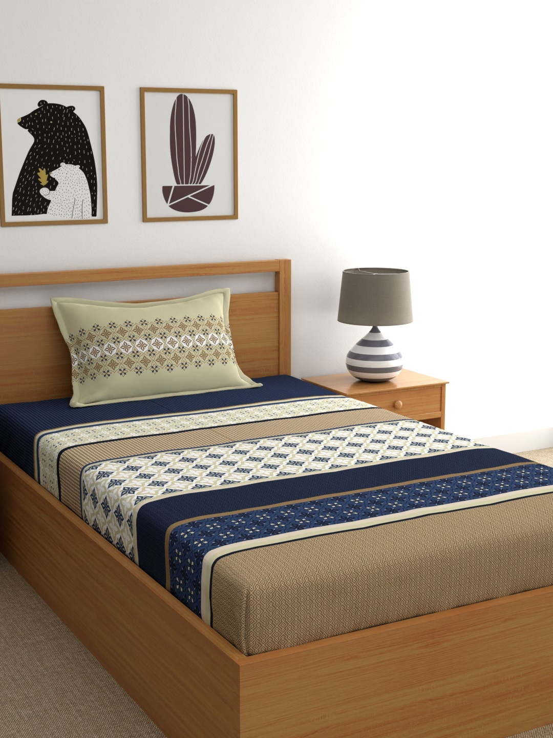 Buy Home Ecstasy Blue & White Ethnic Motifs 140 TC Single Bedsheet With