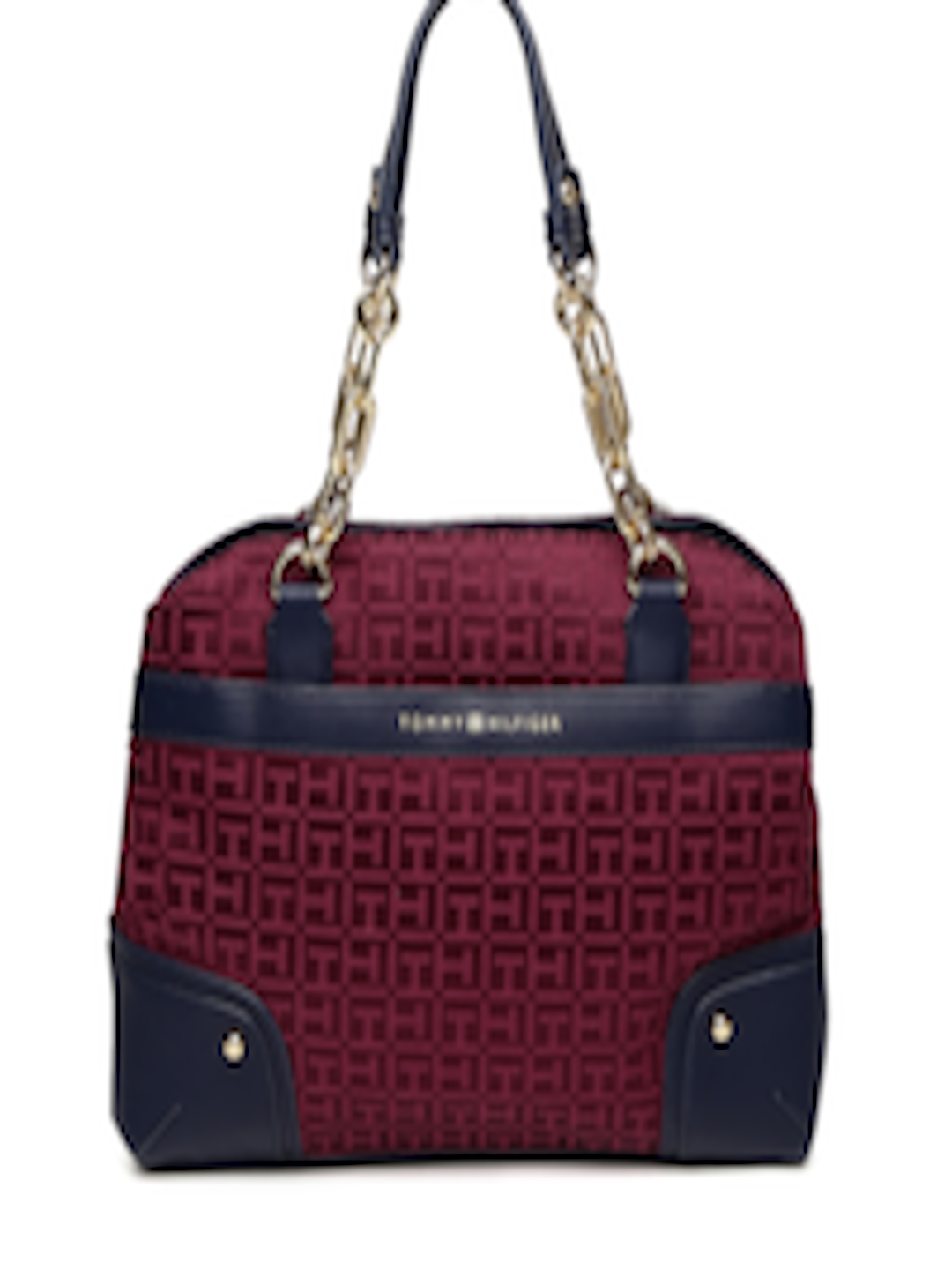 Buy Tommy Hilfiger Maroon & Navy Self Design Handbag - Handbags for ...