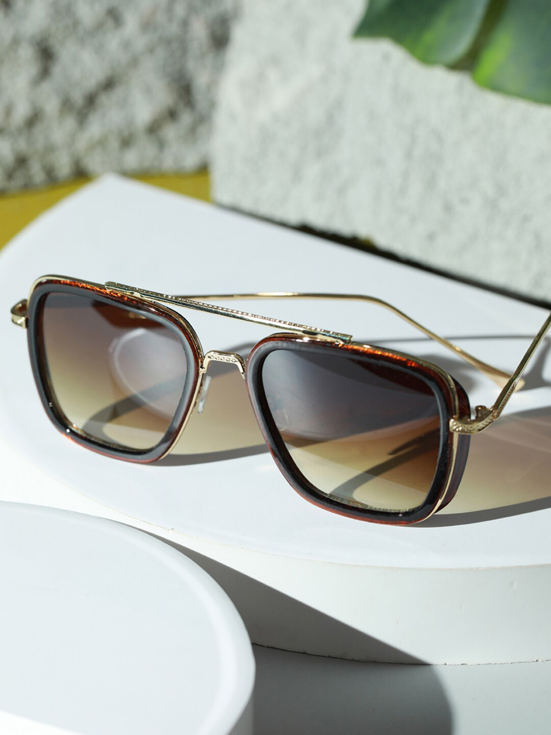 Buy Jazz And Sizzle Women Brown Lens & Gold Toned Square Sunglasses