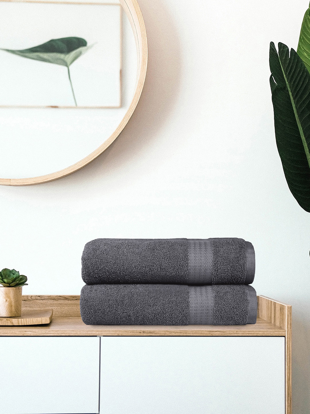 Buy MYTRIDENT Set Of 2 Grey Solid 400 GSM Soft Plush Pure Cotton Towels