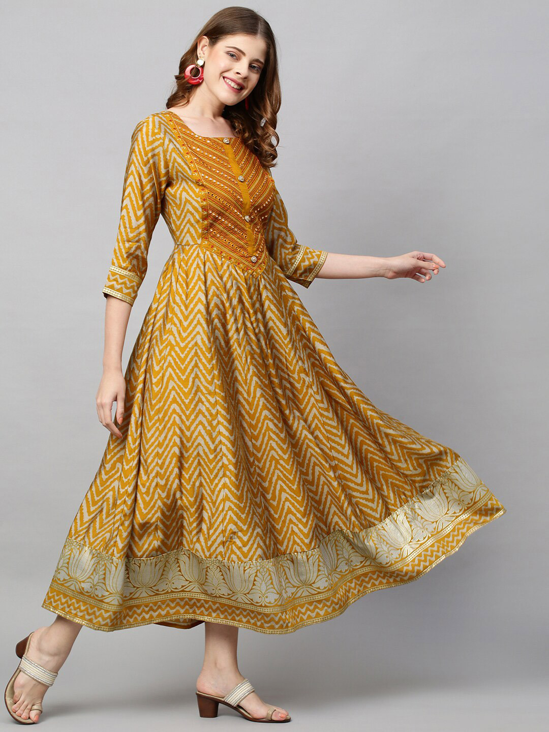 Buy FASHOR Mustard Yellow Maxi Dress Ethnic Dresses for Women