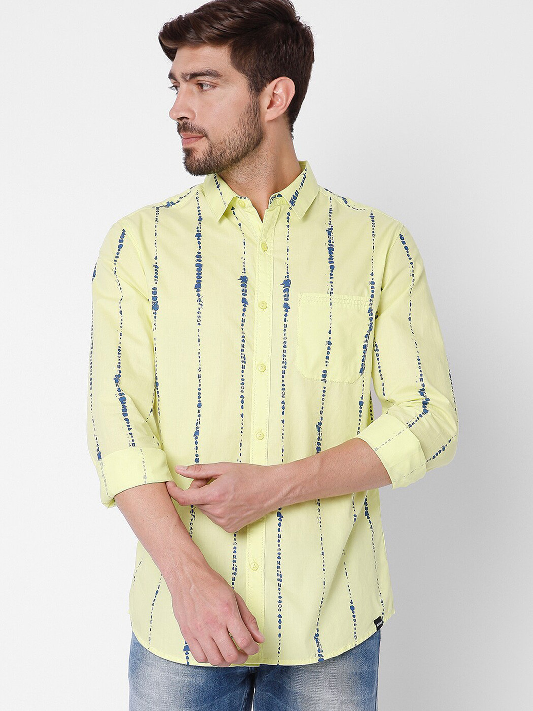 Buy SPYKAR Men Yellow Slim Fit Printed Casual Shirt Shirts for Men