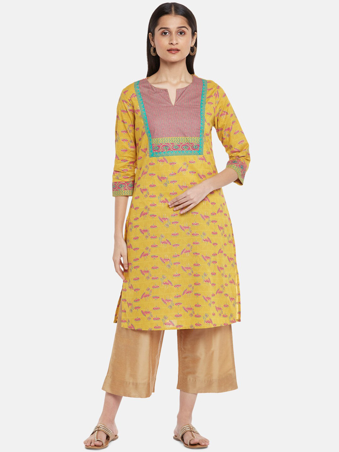 Buy RANGMANCH BY PANTALOONS Women Mustard Yellow Floral Printed Kurta