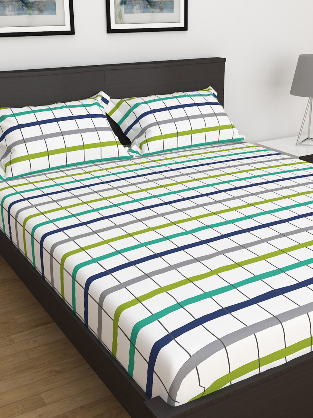 Buy Home Centre 140 TC Bouquet White Geometric Printed King Bedsheet