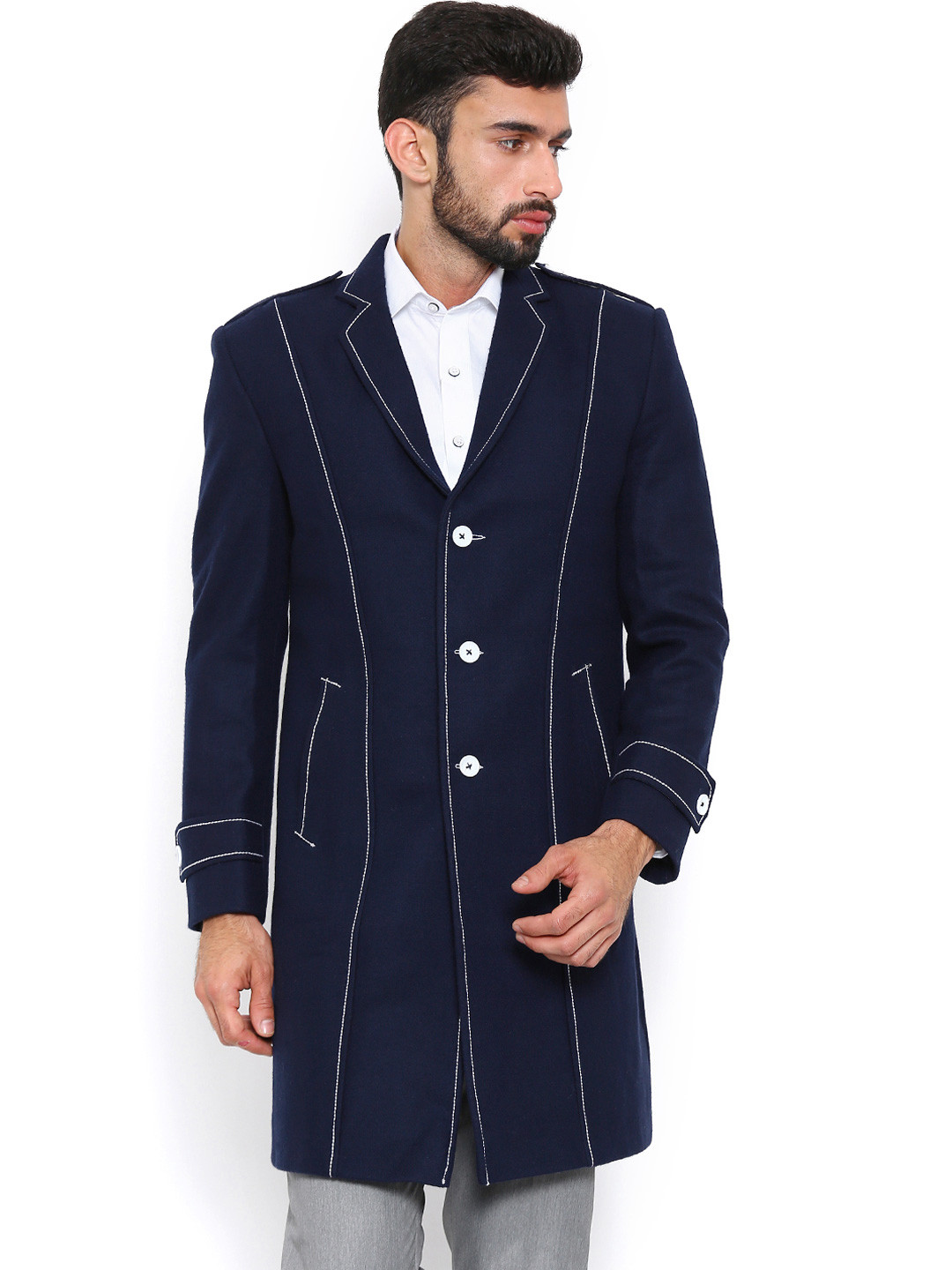 Buy Shaftesbury London Blue Longline Coat Coats for Men 1861698 Myntra