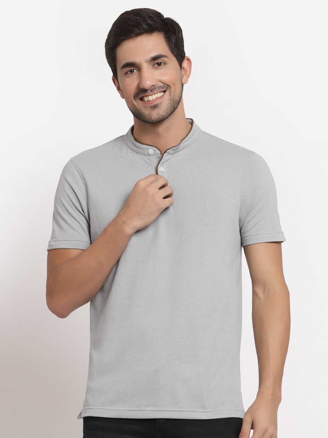 Buy Club York Men Grey Mandarin Collar T Shirt Tshirts for Men