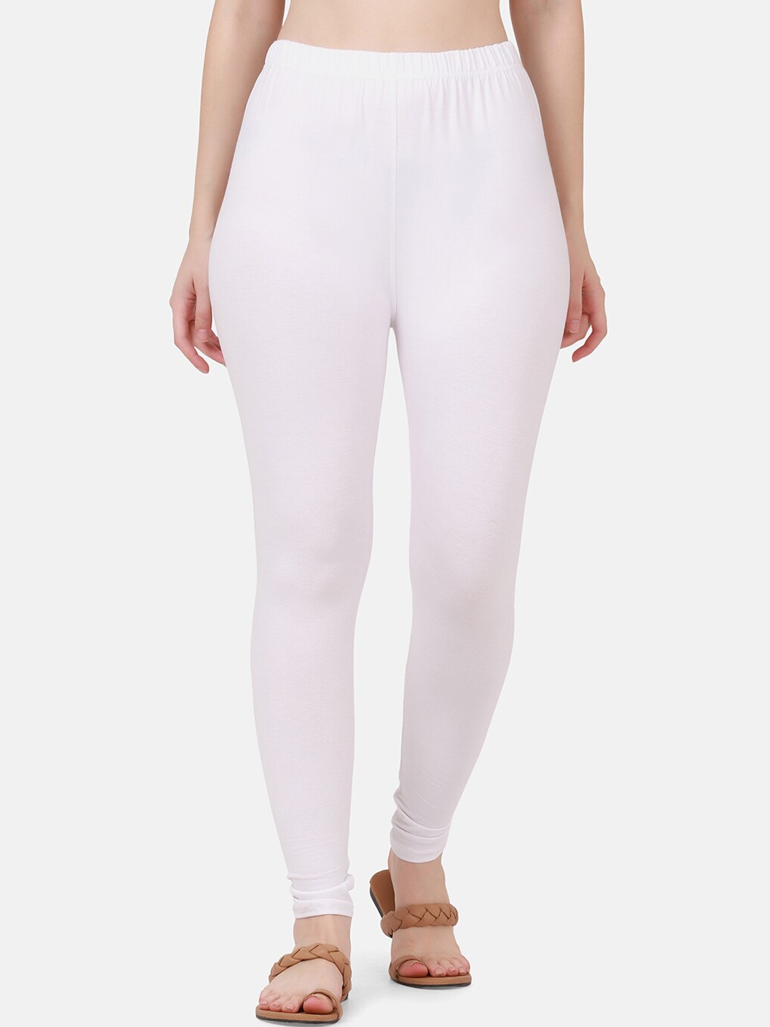 Buy BUY NEW TREND Women White Solid Ankle Length Pure Cotton Leggings