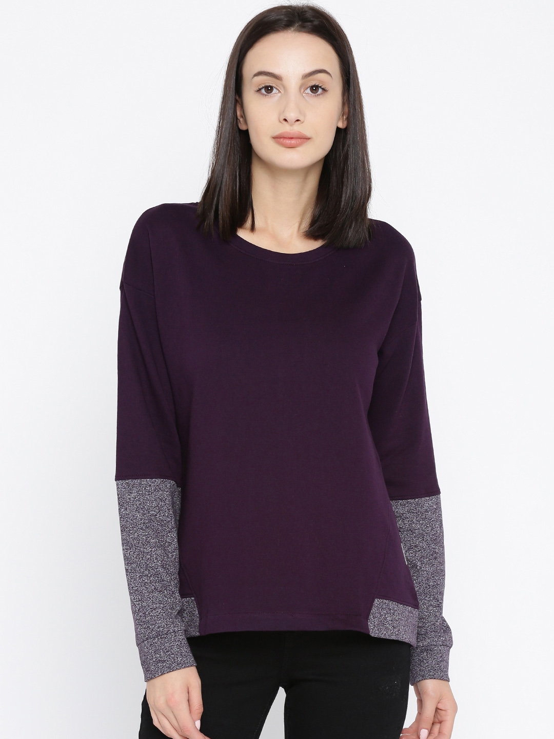 Buy Roadster Women Purple Solid Sweatshirt - Sweatshirts for Women ...