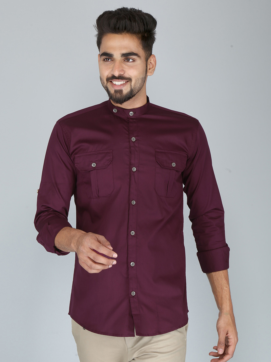 Urbann Vibe Mens Purple Plaid Cotton Blend Shirt With Buttoned Pockets Relaxed Fit Breathable Summer main image 0