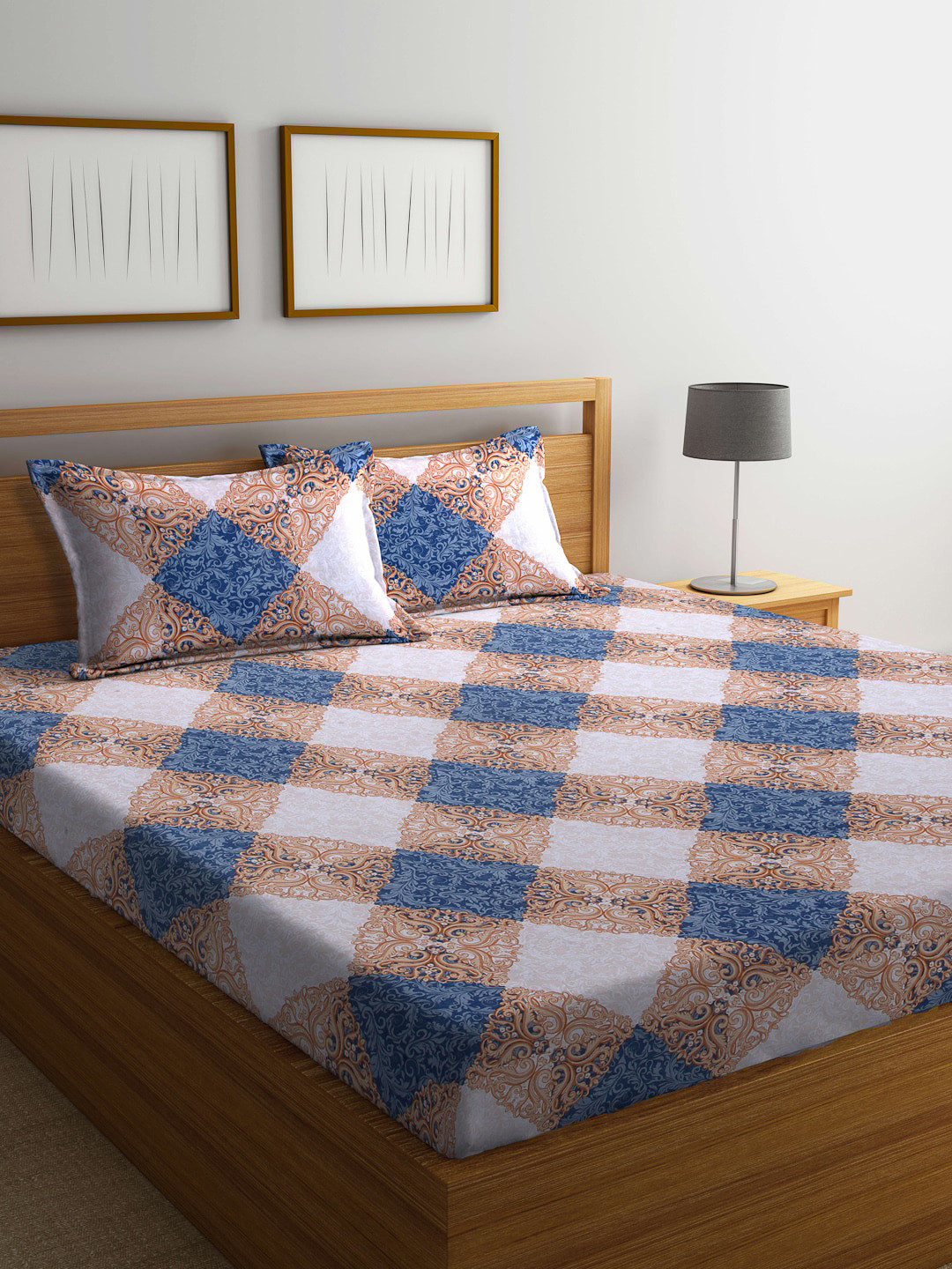 Buy BOMBAY DYEING Blue & White Ethnic Motifs 120 TC Queen Bedsheet With