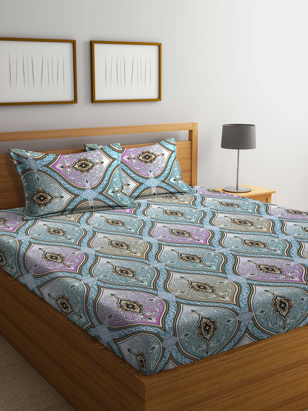 Buy BOMBAY DYEING Green & Purple Ethnic Motifs 120 TC Queen Bedsheet