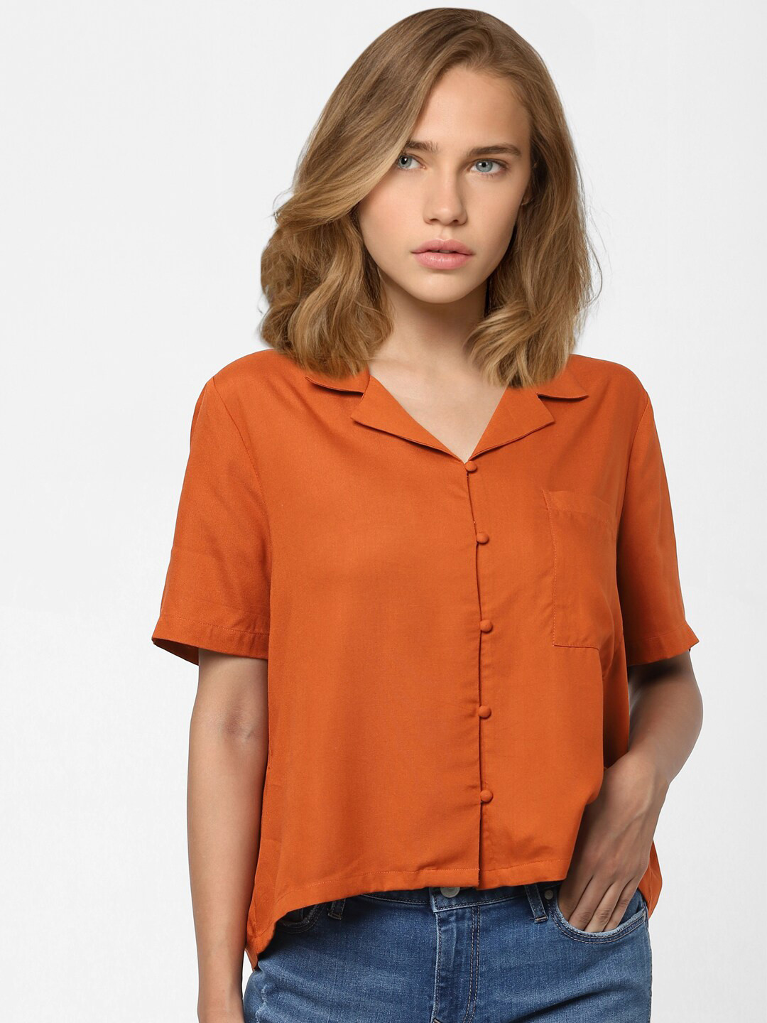 Buy ONLY Women Orange Solid Shirt Style Top Tops for Women 18626956