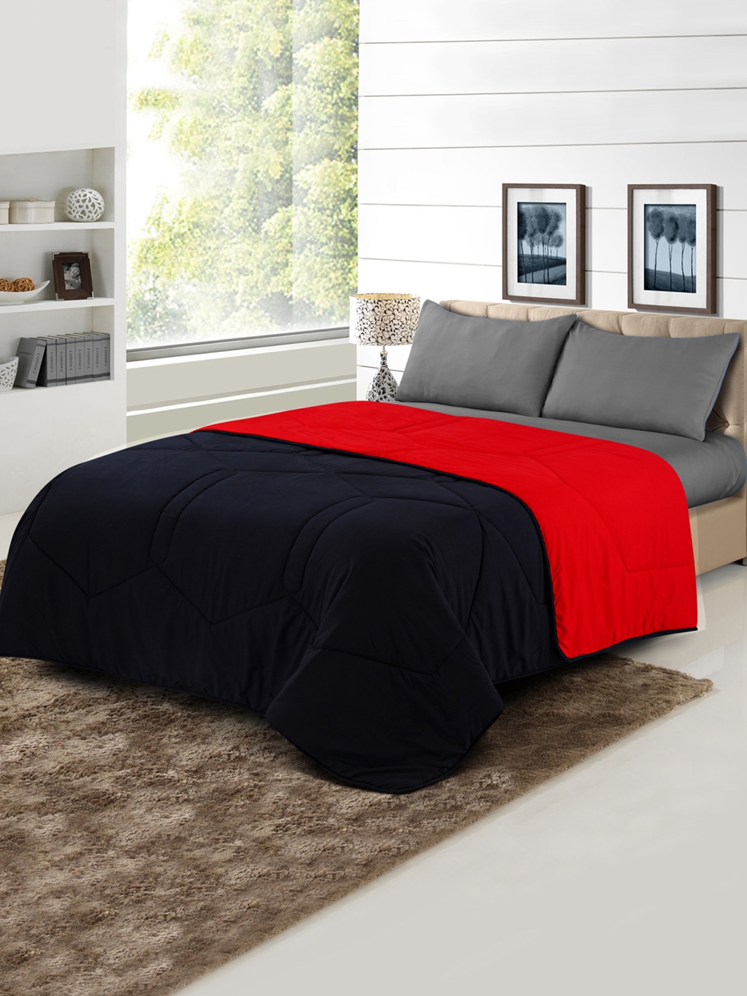 Buy Spread Red Black Reversible Ac Double Quilt Comforter