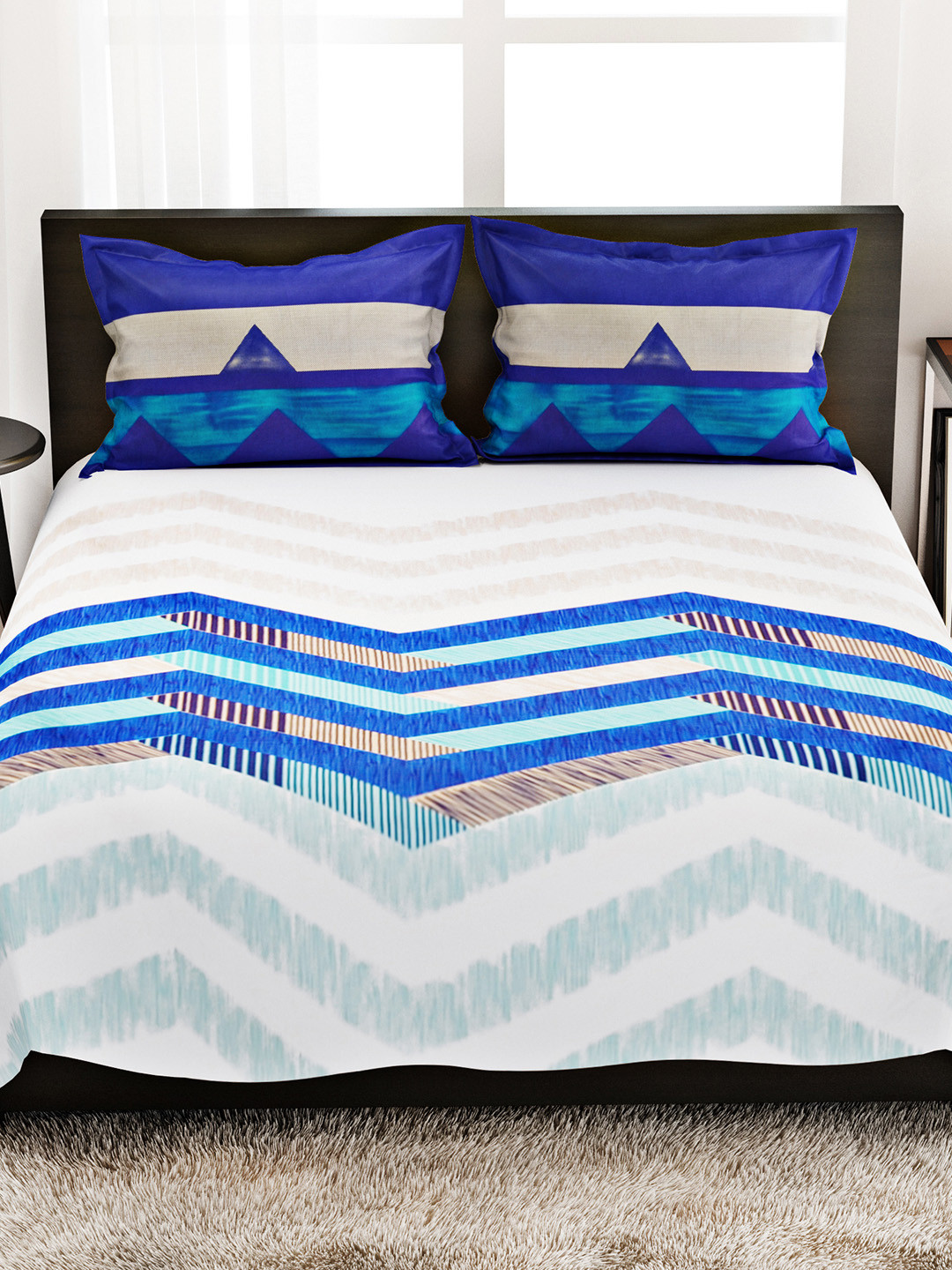 Buy Portico New York White Cotton 210 TC Fine Double Bedsheet With 2