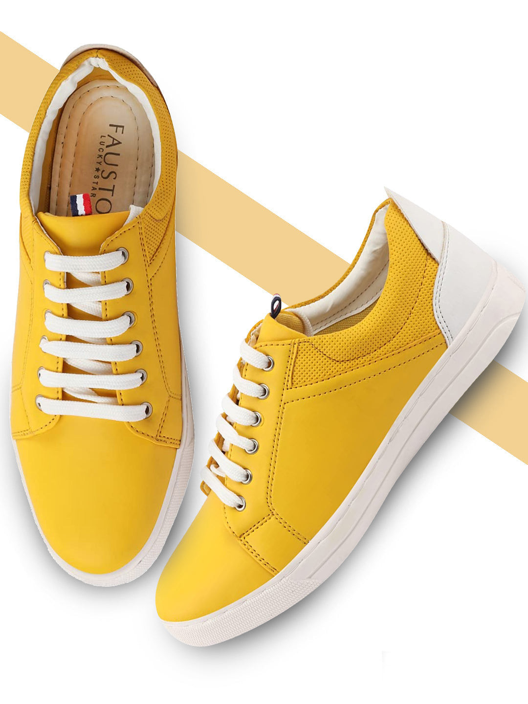 Buy FAUSTO Men Yellow Colourblocked PU Sneakers Casual Shoes for Men