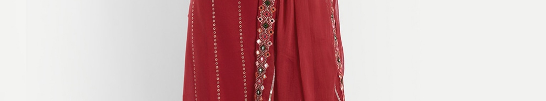 Buy ASPORA Women Red Ethnic Motifs Embroidered Mirror Work Kurta With ...