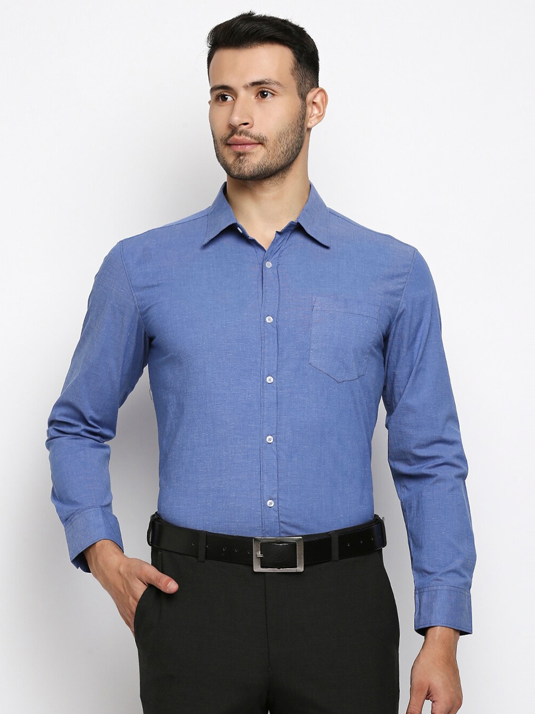 Buy MOD ECRU Men Blue Straight Slim Fit Pure Cotton Formal Shirt ...