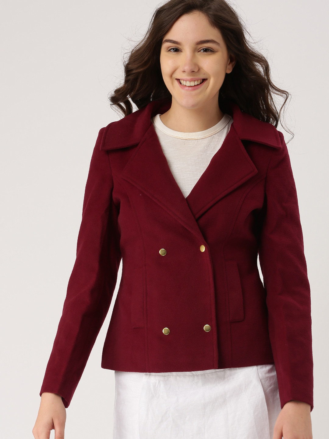 Buy DressBerry Burgundy Short Coat Coats for Women 1863478 Myntra