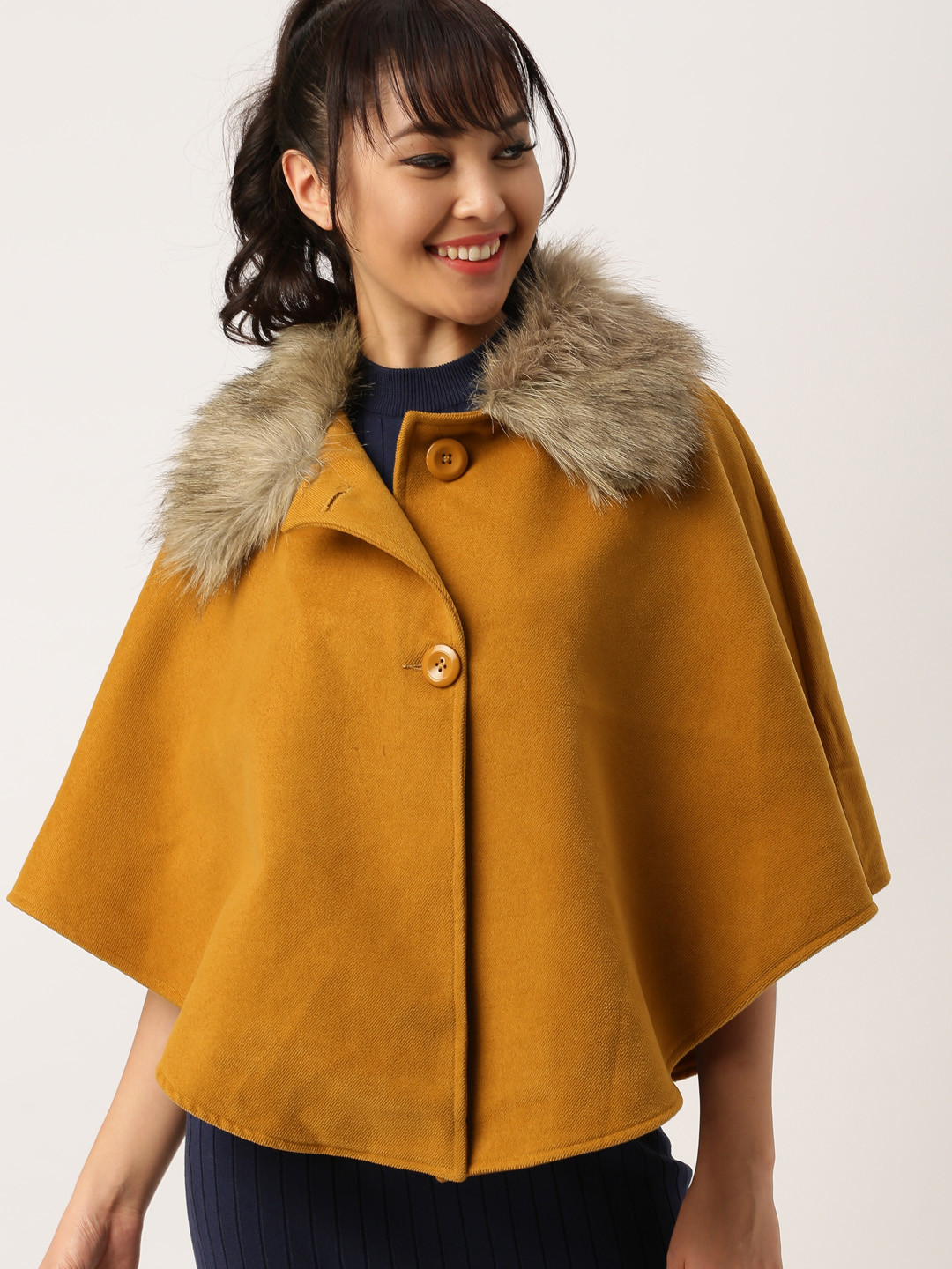 Buy DressBerry Mustard Yellow Cape Style Coat Coats for Women 1863485 Myntra