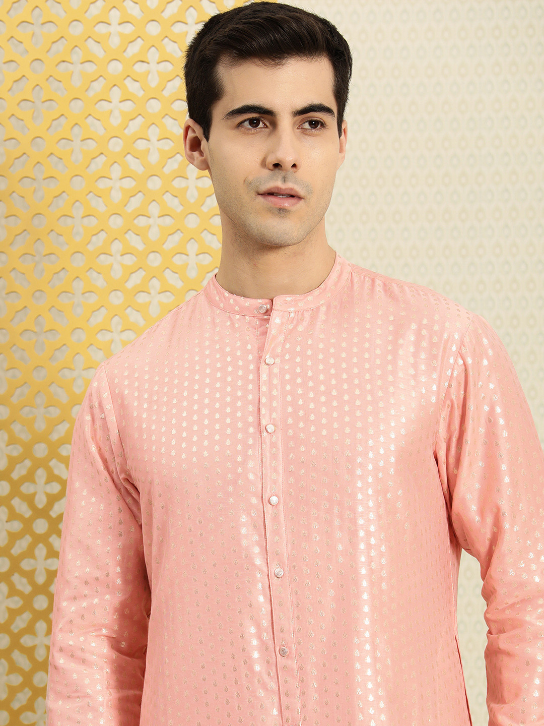 Buy House Of Pataudi Men Peach Coloured Ethnic Motifs Printed Kurta