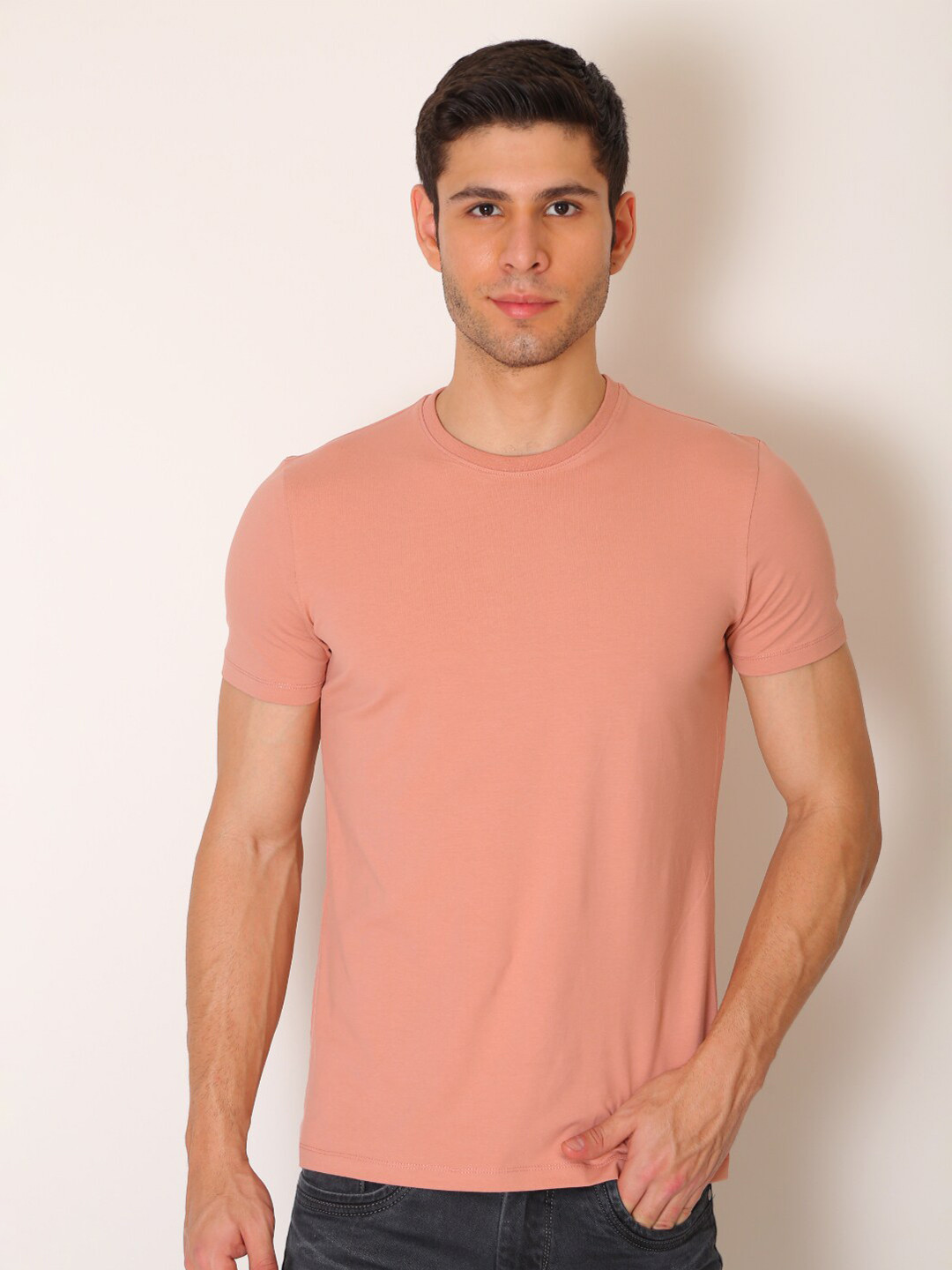 Buy VINSON Men Peach Coloured Slim Fit T Shirt Tshirts for Men