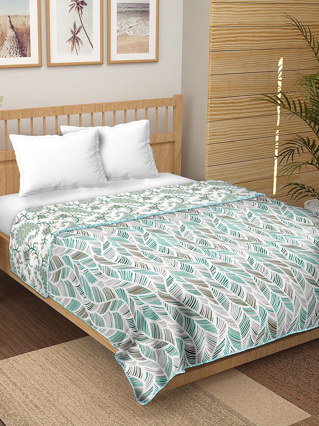 Buy BELLA CASA Blue & White Summer Double Bed Dohar Blankets Quilts