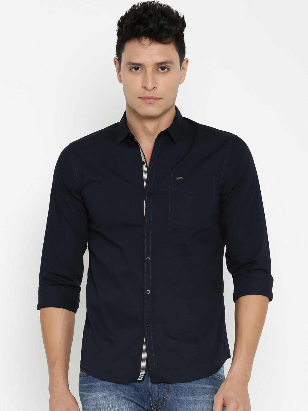 Buy Lee Men Navy Slim Fit Solid Casual Shirt Shirts for Men 1864491