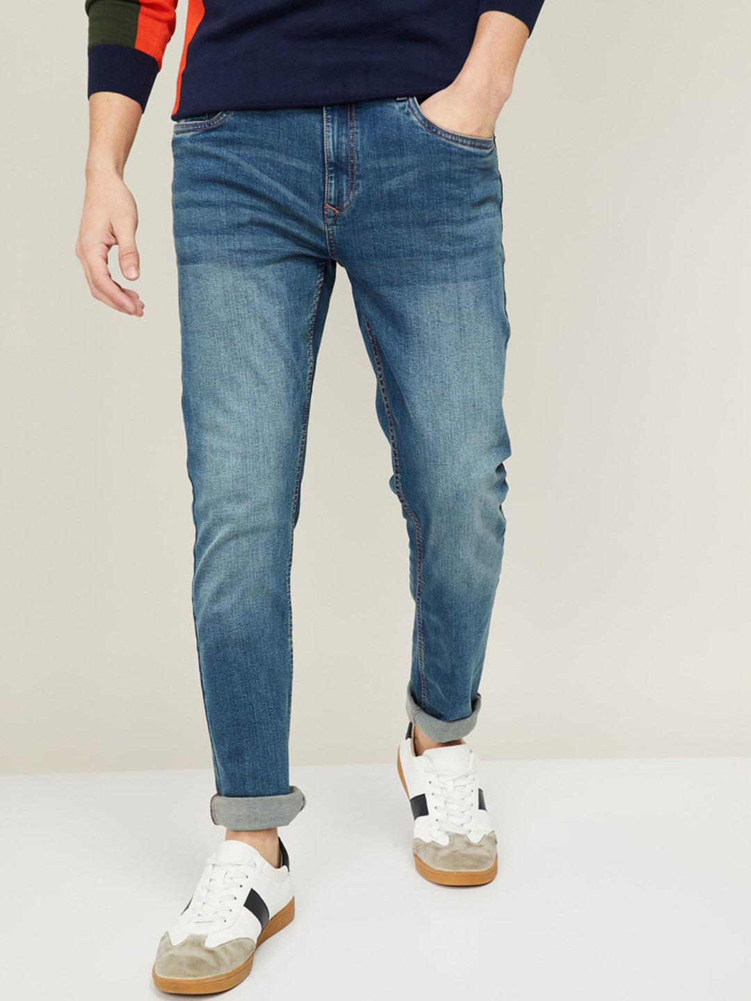 Buy Fame Forever By Lifestyle Men Blue Low Distress Heavy Fade Jeans