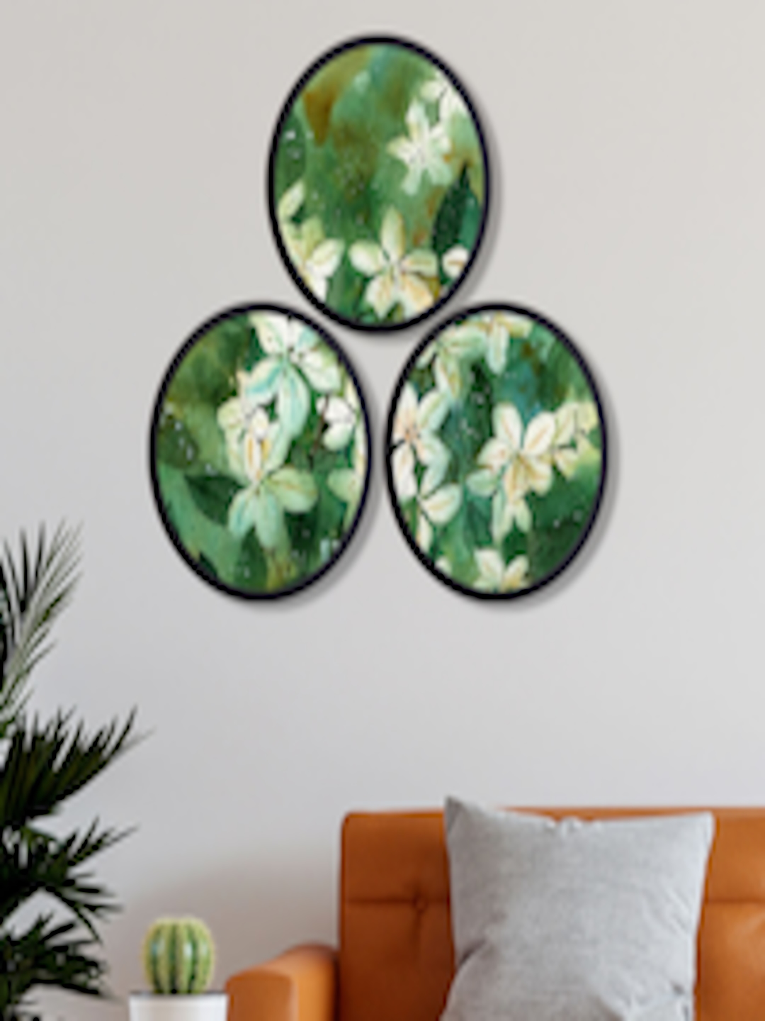 Buy 999Store Set Of 3 Green Floral Round Paintings Wall Art - Wall Art ...