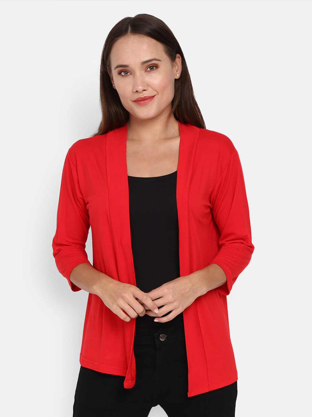 Buy V Mart Women Red Solid Open Front Shrug Shrug for Women 18648838