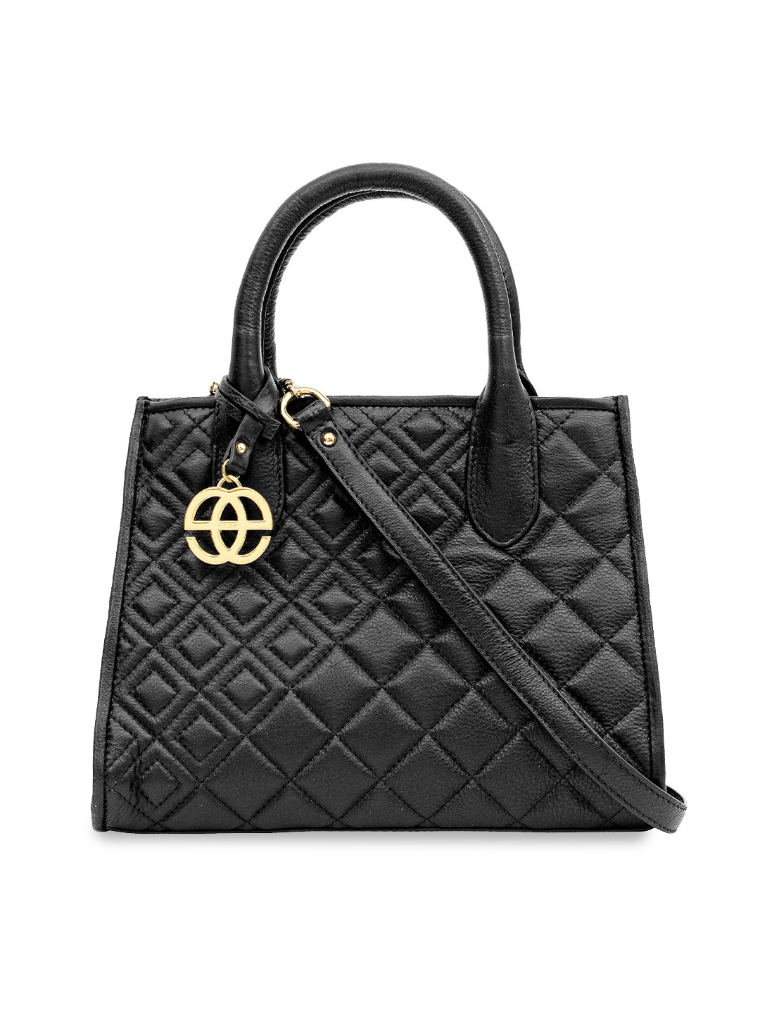 Buy Eske Black Textured Leather Structured Handheld Bag With Quilted Handbags for Women
