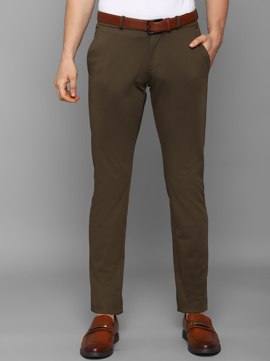 Buy Allen Solly Men Olive Green Slim Fit Trousers Trousers for Men