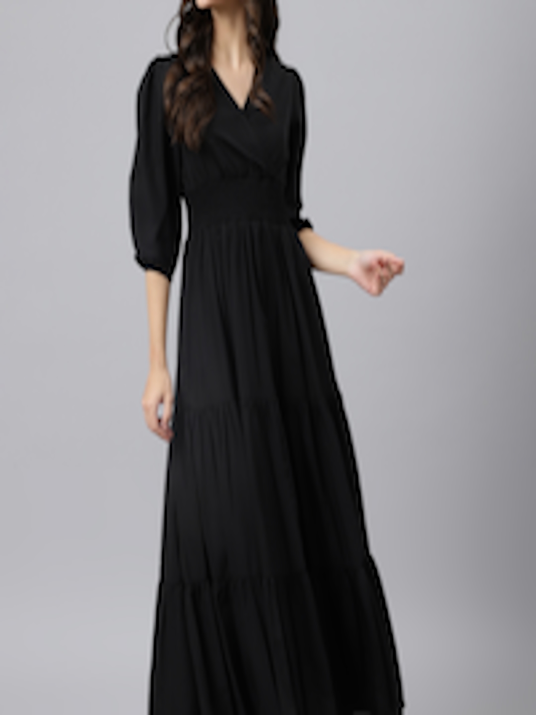 Buy DEEBACO Women Black A Line Tiered Maxi Dress - Dresses for Women ...