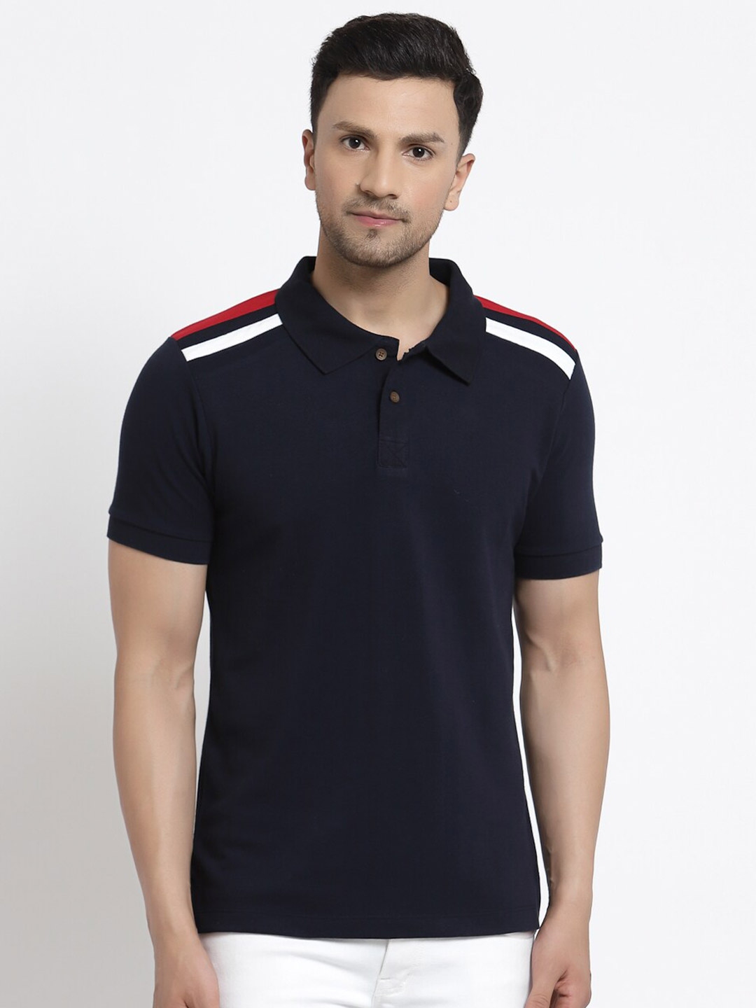 Buy Kalt Men Navy Blue & Red Polo Collar T Shirt - Tshirts for Men ...