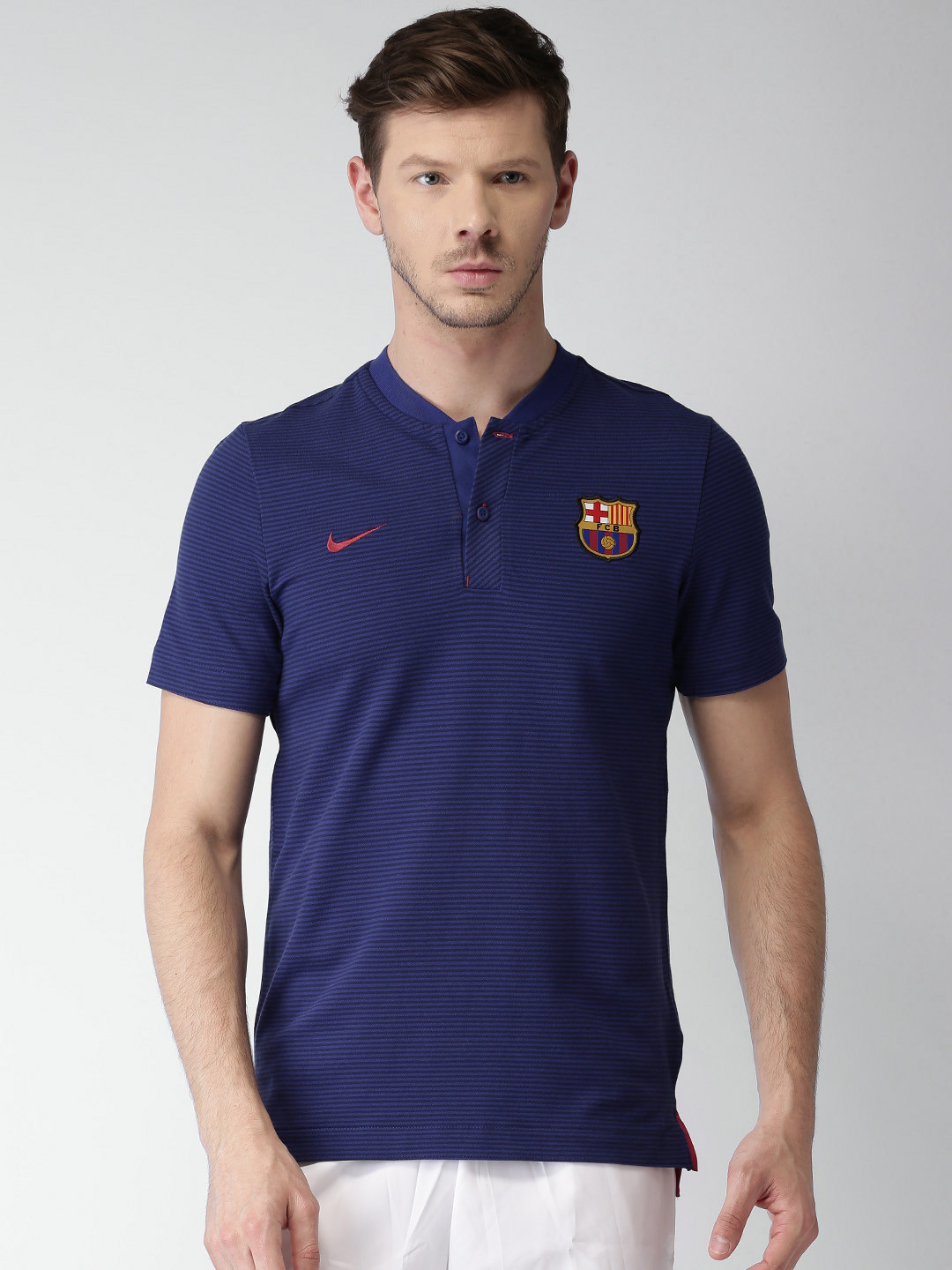 Buy Nike Men Navy Striped Mandarin Collar FCB M NSW MODERN GSP AUT T buy-nike-men-navy-striped-mandarin-collar-fcb-m-nsw-modern-gsp-aut-t