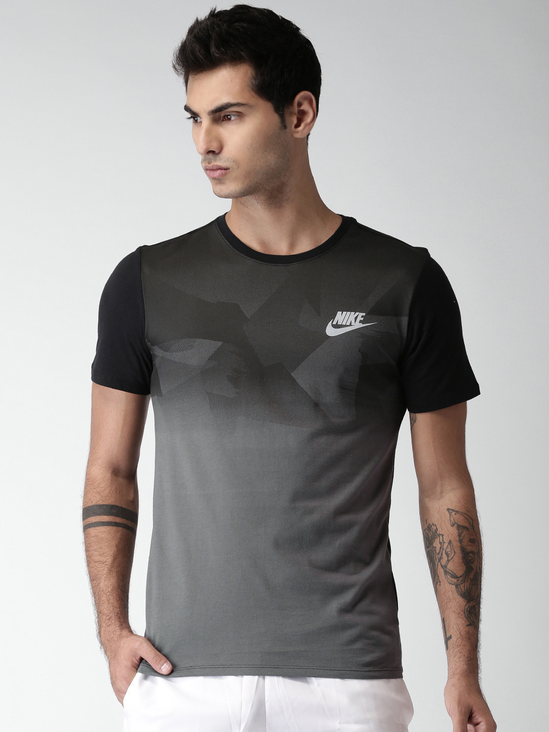 Buy Nike Men Grey Printed Round Neck PRNT PK ZINC Pure Cotton T Shirt ...