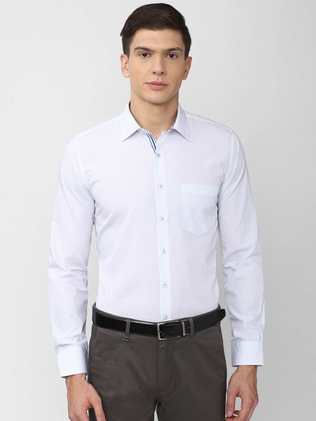Buy Van Heusen Men White Slim Fit Striped Cotton Formal Shirt Shirts