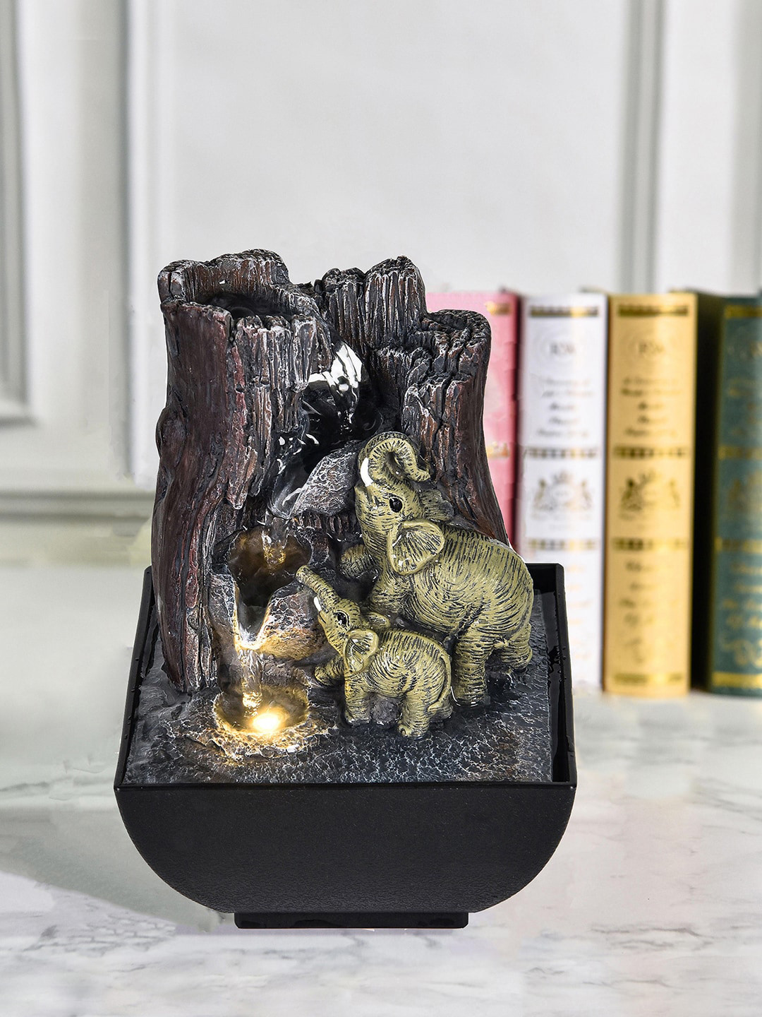 Buy HomeTown Black & Off White Polyresin 2 Elephants Fountain Fountains for Unisex 18655582