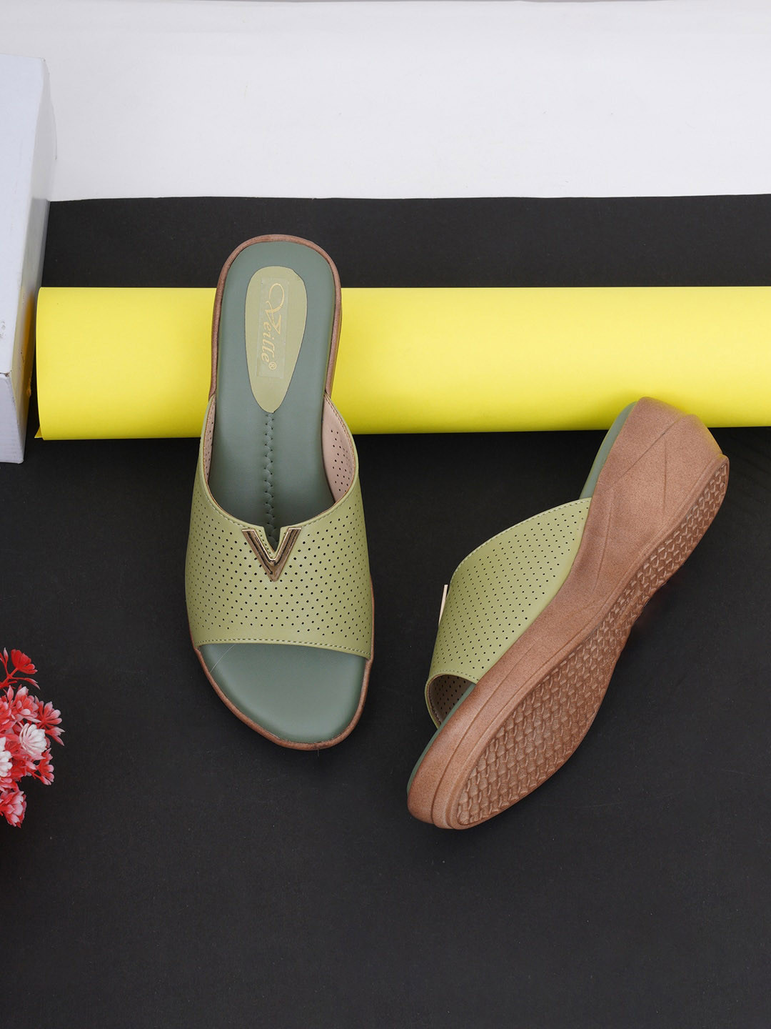 Buy VEILLE Women Green Wedges Mules Heels for Women 18656524 Myntra
