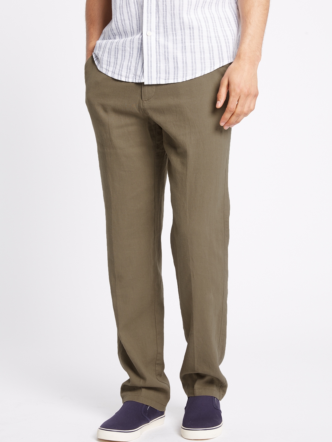 Buy Marks & Spencer Men Brown Solid Casual Trousers - Trousers for Men ...