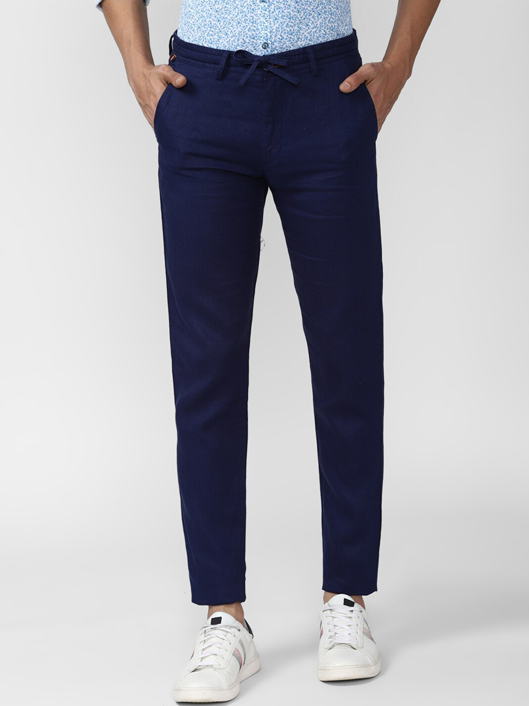 Buy Peter England Casuals Men Blue Slim Fit Trousers - Trousers for Men ...